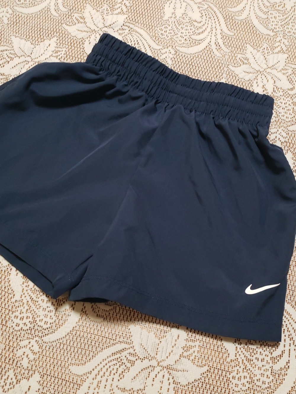 Nike Kids Navy Athletic Elastic-Waist Shorts with White Swoosh, Size XS